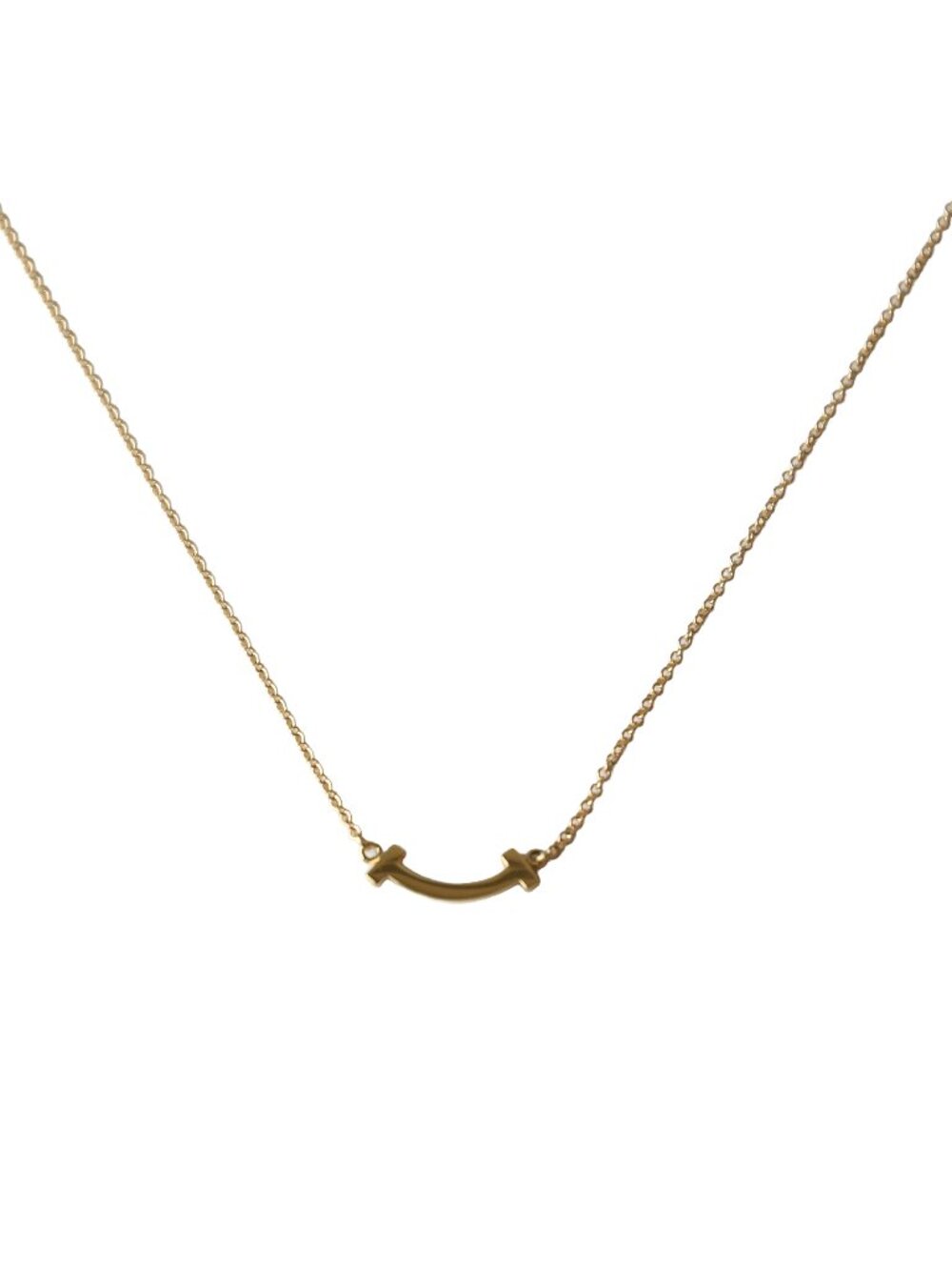 Tiffany 18k T Smile Mini Pendant Necklace Gold